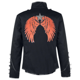 Vleugel Engel Paillette Vleugels XXL Strijk Embleem Patch Set L+R  Oranje samen met een zilverkleurige paillette ster patch op de achterzijde van een goth jas