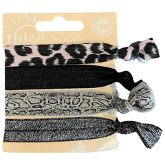 Haargummi im Ibiza-Stil, Tiermuster, grau, schwarz, glitzernd