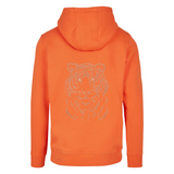 Tijger Kop Strass Strijk Applicatie op de rugzijde van een oranje hoodie