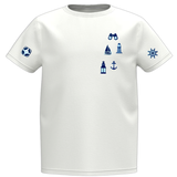 Marine Navy Opnaai Knopen Set 7 Knopen op een wit t-shirtje