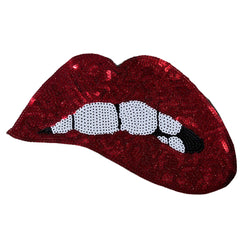 Mouth Bites Lip Pailletten-Emblem-Aufnäher zum Aufbügeln, Rot