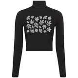 Blad Herfstbladeren Strass Strijk Applicatie op een zwarte longsleeve