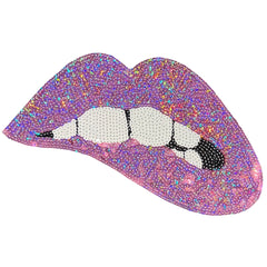 Mouth Bites Lip Pailletten-Emblem-Aufnäher zum Aufbügeln, Flieder