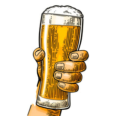 Bier-Bierglas in der Hand, vollfarbig, zum Aufbügeln, klein