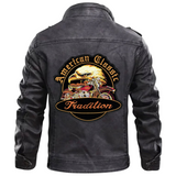 American Classic Tradition Biker XXL Strijk Embleem op de rugzijde van een zwart leren motorjack