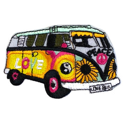 Bus Flower Power Emblem Aufnäher zum Aufbügeln, Peace Love Bus