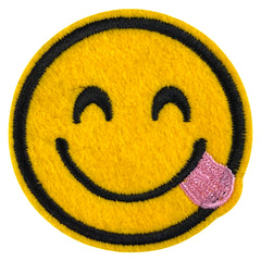 Aufnäher zum Aufbügeln mit Emoji-Stick-Out-Zunge in Rosa