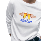 Bier Glazen Bierpull Proost Tekst Full Color Strijk Applicatie Large op een witte longsleeve