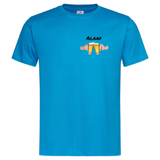 Bier Glazen Bierpull Alaaf Tekst Full Color Strijk Applicatie Small op een blauw t-shirt