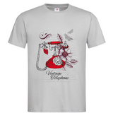 Telefoon Vintage Telephone Strijk Applicatie Rood op een grijs t-shirt