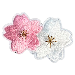 Blumen-Emblem-Aufnäher zum Aufbügeln in Rosa und Weiß