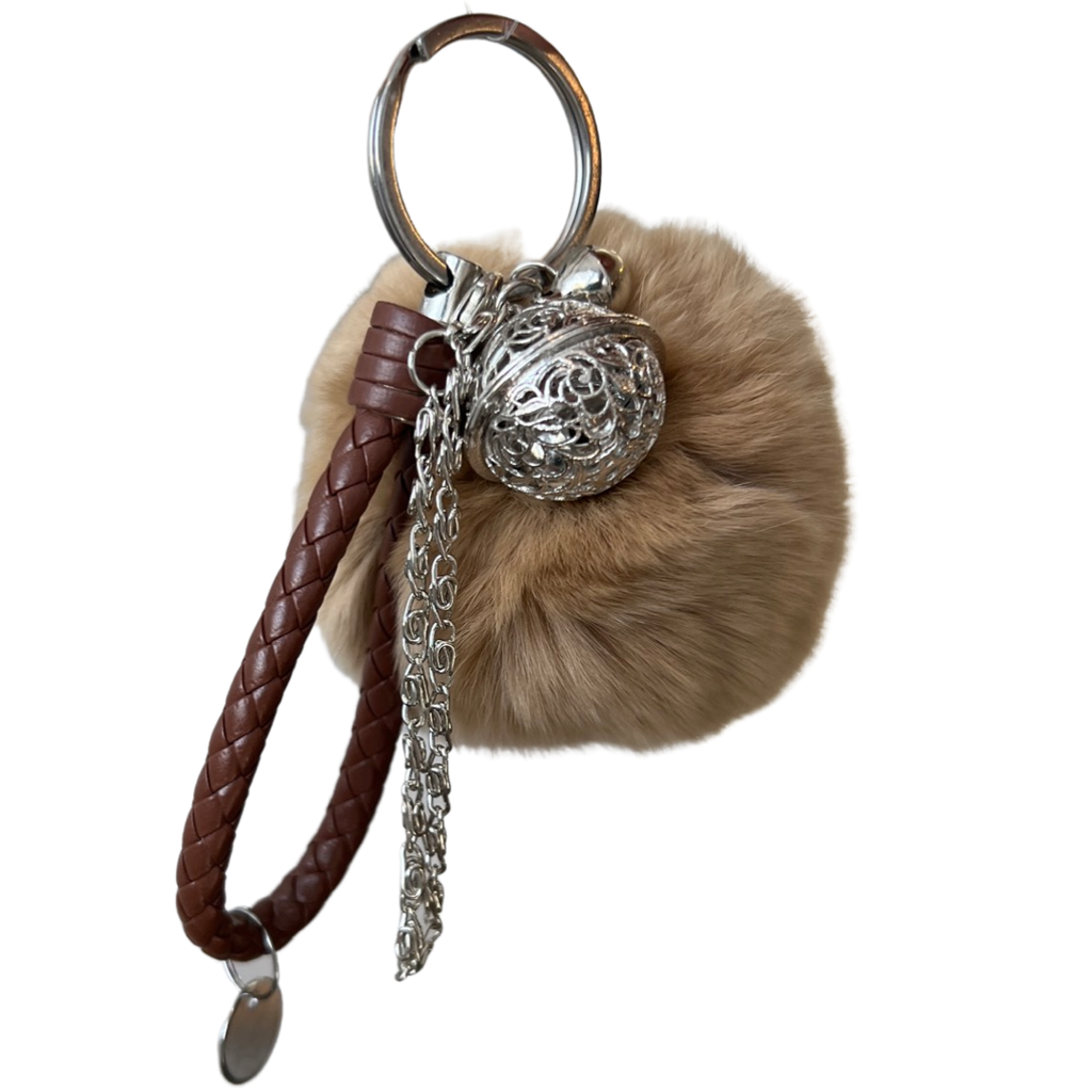 Sleutelhanger Pluche Pom Tas Hanger Beige