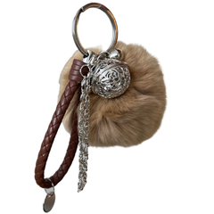 Schlüsselanhänger Plüschbommel Taschenanhänger Beige