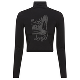 Pump Naaldhak Sexy Lady Tekst Strass Applicatie op een zwarte longsleeve