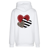 Hart Harten Love Strijk Applicatie op de rugzijde van een witte hoodie