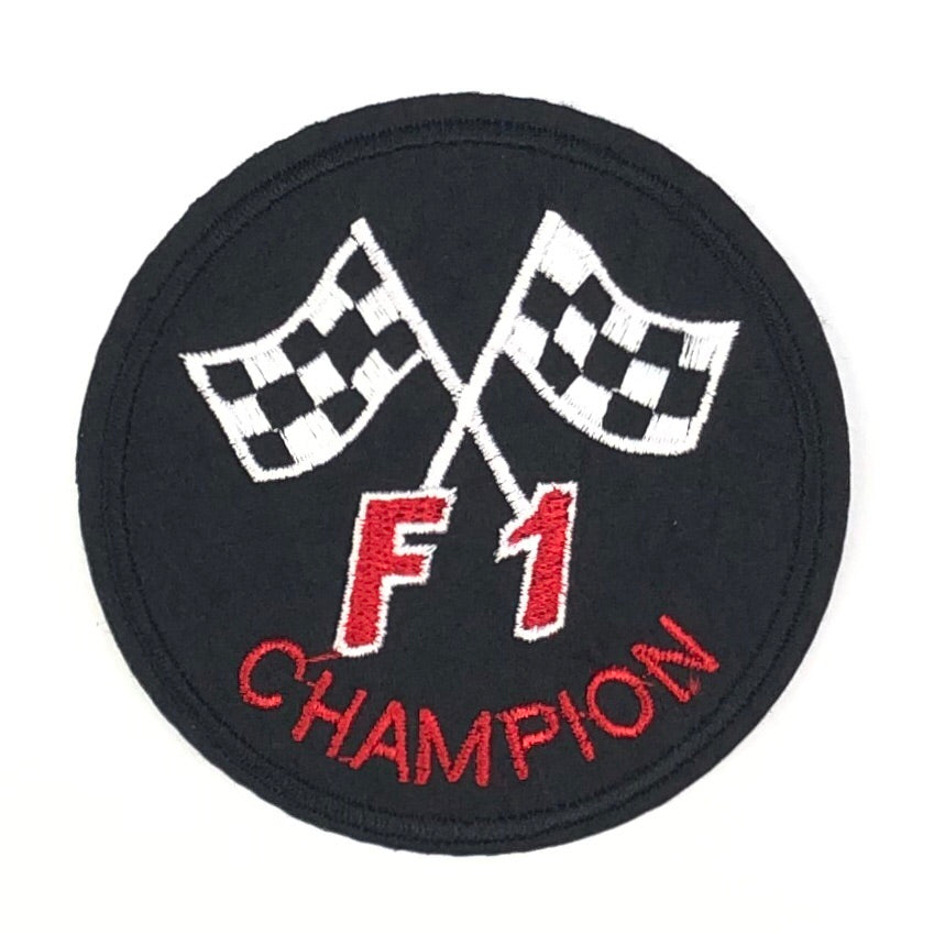 Ronde Formule 1 Met Vlaggen En Champion Tekst Strijk Patch