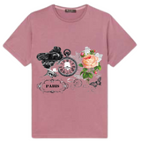 Zak Horloge Vintage Klok Roos Strijk Applicatie op een oud roze t-shirt