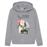 Platenspeler Grammofoon Rozen Strijk Applicatie op een grijze hoodie