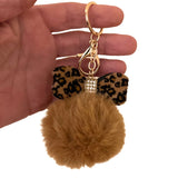 Sleutelhanger Pom Strik Strass Tas Keychain Cognac