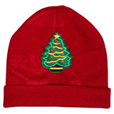 Kerst Kerstboom Xmas Tree Strijk Embleem Patch goud op een rood wollen muts