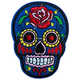 Skull Sugarskull Schedel Strijk Embleem Patch Blauw