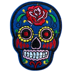 Totenkopf Sugarskull Totenkopf-Emblem-Aufnäher zum Aufbügeln, Blau