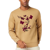 Bloesem Bloemen Vlinder Strijk Embleem Patch Set Bordeaux op een mosterdgele sweater