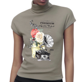 Platenspeler Grammofoon Rozen Strijk Applicatie op een groen shirt