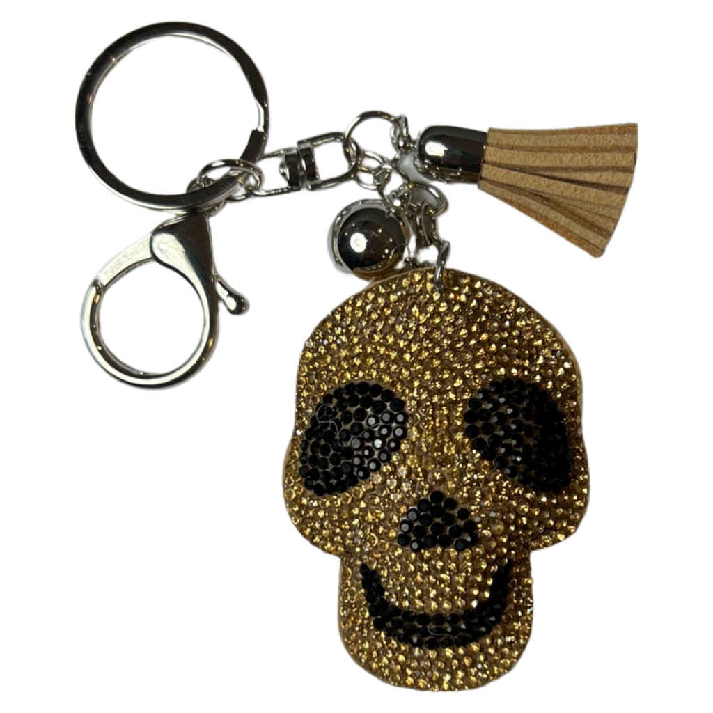 Doodskop Schedel Skull Sleutelhanger Strass Goud Zwart