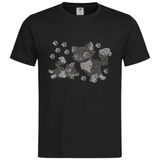 Poes Poezen Kitten Strass Applicatie Mini Catwalk op een zwart t-shirt