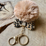 Sleutelhanger Pom Strik Strass Tas Keychain Beige