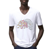 Skull Schedel Doodskop Vlammen Strijk Strass Applicatie op een wit T-shirt