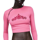 Cosplay Sequins Venetiaans Kant  Strijk Applicatie Patch Roze op een korte roze longsleeve