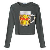 Bier Bierpull Bierglas Proost Tekst Full Color Strijk Applicatie Large o peen grijs groene longsleeve