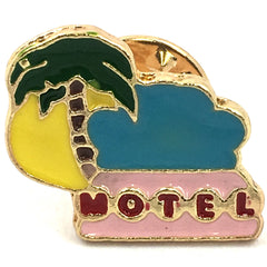 Sun Sea Palm Tree Motel Text Emaille Pin