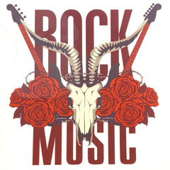 Rockmusik-Schädel-Gitarren-Rosen-Saiten-Anwendung