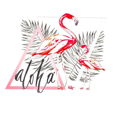 Applikation zum Aufbügeln mit Flamingo-Aloha-Text