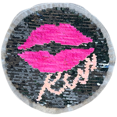 Wendbarer Aufnäher mit Pailletten-Emblem „Mouth Kiss“.