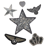 Ster Luchtmacht vleugels Kroon Hart Strijk Embleem Patch Set  Zilver