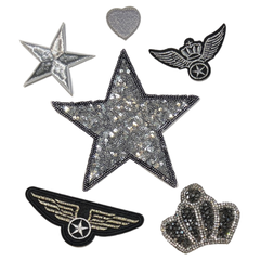 Star Air Force Wings Crown Heart Emblem-Patch-Set zum Aufbügeln in Silber