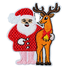 Aufnäher zum Aufbügeln mit Weihnachts-Rentier und Weihnachtsmann-Emblem