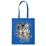 Wolf Wolven XXL Strijk Applicatie op een blauwe linnen tas