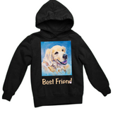 Golden Retriever Best Friend Tekst Strijk Applicatie op een zwarte hoodie kindermaat