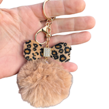 Sleutelhanger Pom Strik Strass Tas Keychain Beige