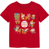 Kerst Happy Christmas Dieren Strijk Applicatie op een rood t-shirt