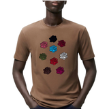 Rozen Patch Set Negen Kleuren op een bruin t-shirt