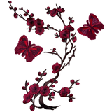 Bloesem Bloemen Vlinder Strijk Embleem Patch Set Bordeaux