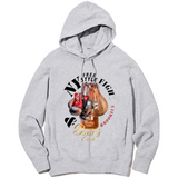 Boxing NY Free Style Fight Club Brooklyn Strijk Applicatie Large op een grijze hoodie