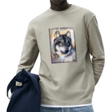 Wolf Wolven Kop Strijk Applicatie Grijs Beige op een groene sweater