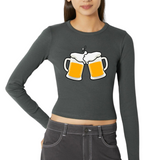 Bier Bierglas Bierpull Schuimkraag Full Color Strijk Applicatie Large op een grijs groene longsleeve